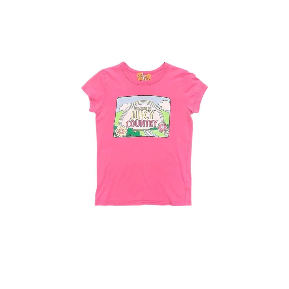 1990s Y2k Juicy Couture hot pink graphic tee shirt w embroidery size small